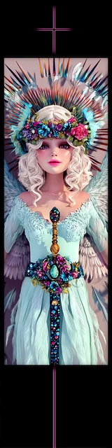 Free angel bookmark featuring an angel with a sword